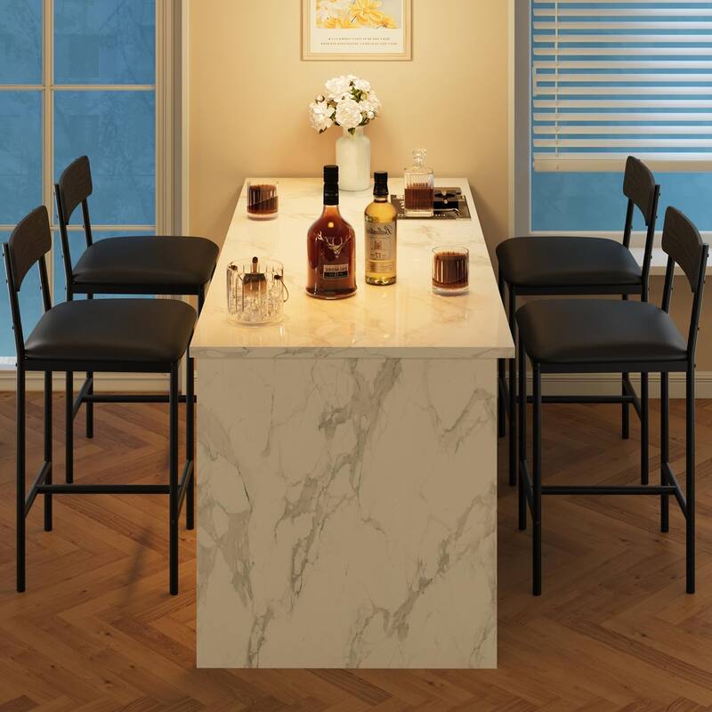 Set of 2 Upholstered Bar Chairs Counter Height Barstools for Kitchen Island - 14.5" L x 16.5" W x 37.4" H