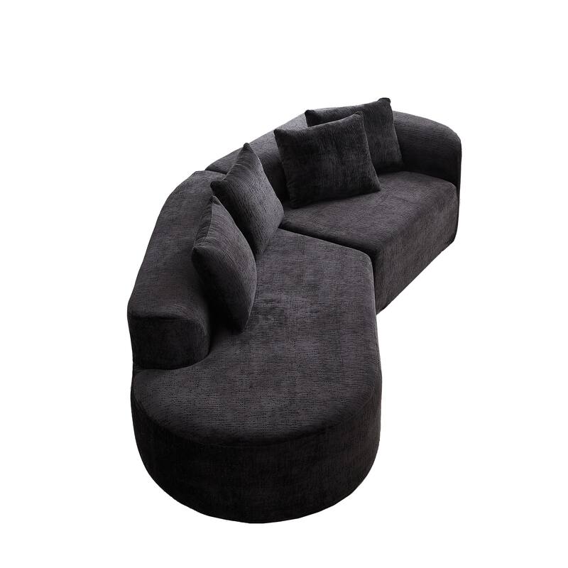 114" Chenille Cloud Sectional Sofa with Extra Deep Seating, and 4 Throw Pillows & No-Assembly Design
