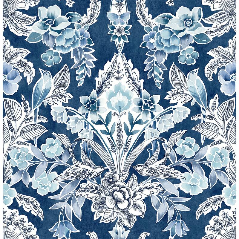 A-Street Prints Vera Blue Floral Damask Wallpaper