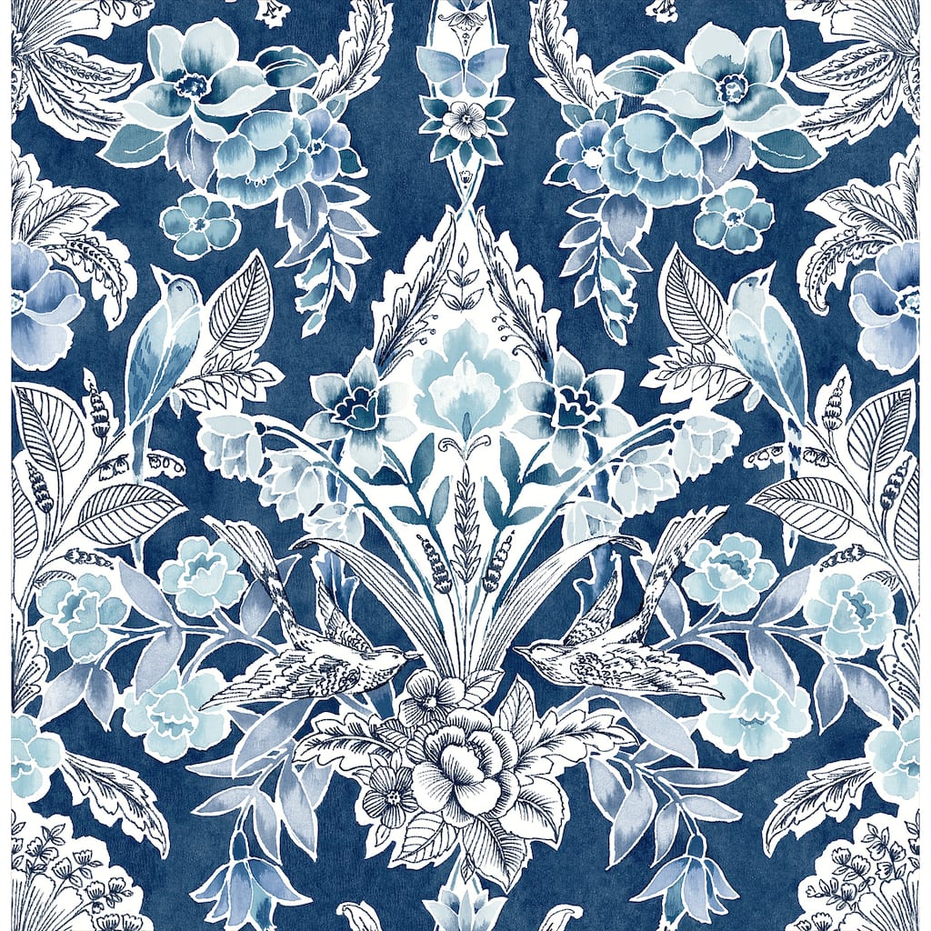 A-Street Prints Vera Blue Floral Damask Wallpaper