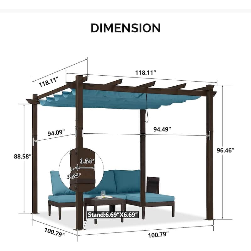 PURPLE LEAF Outdoor Retractable Bronze Metal Pergola w Canopy for Beach Deck Gazebo