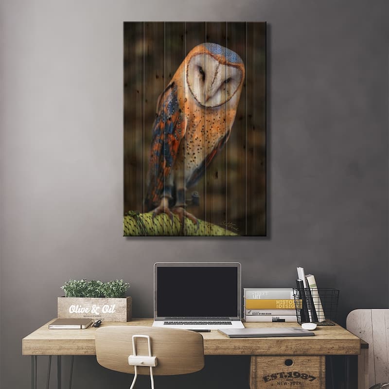 Cute Owl Print On Wood by Ben Heine - Multi-Color