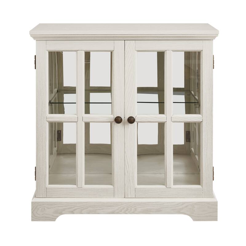 Retro Display Cabinet with Lattice Doors, Adjustable Shelve and LED Lights