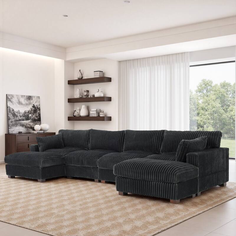 Modren Plush Oversized Modular Sectional Sofa Set with Chaise&Ottoman. - 5-piece/Grey - Left Facing