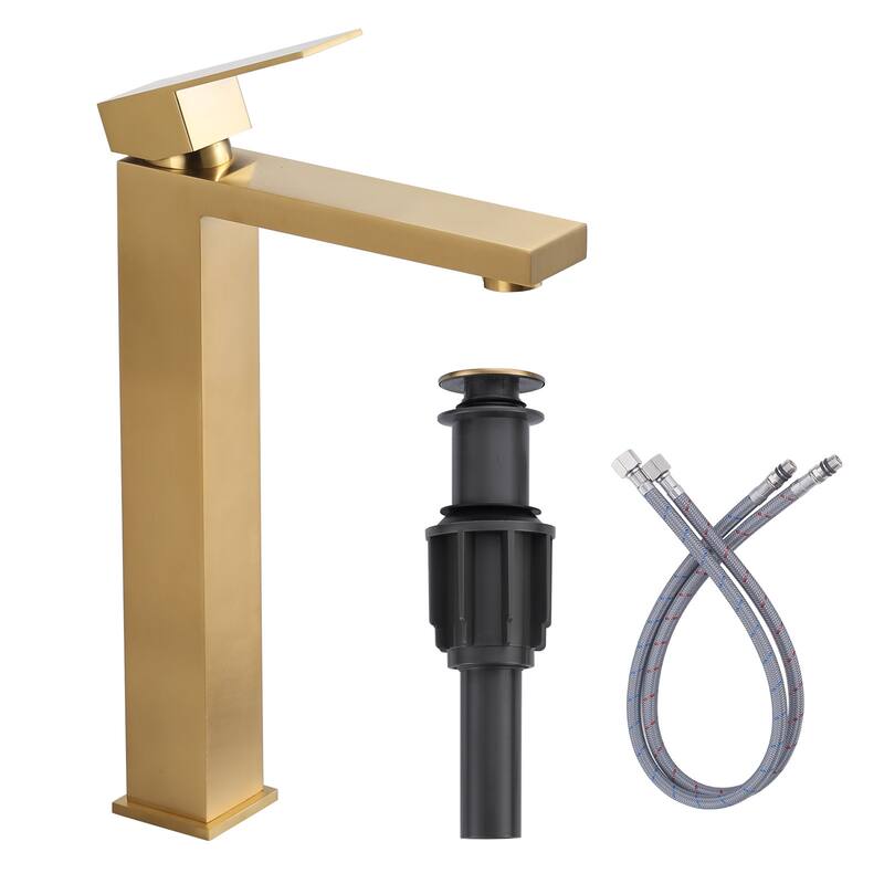 WOWOW Single Handle Single Hole High Arc Bathroom Vessel Faucet - Brushed Gold