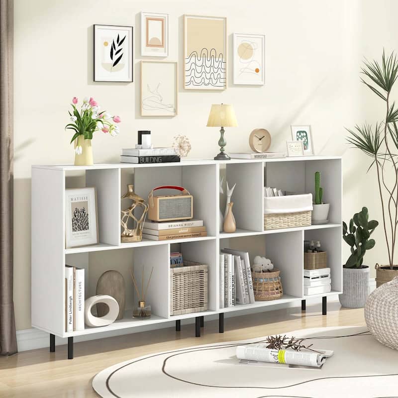 Costway Open Shelf Bookcase Mid Century Modern Cube Bookshelf with 4 - See Details