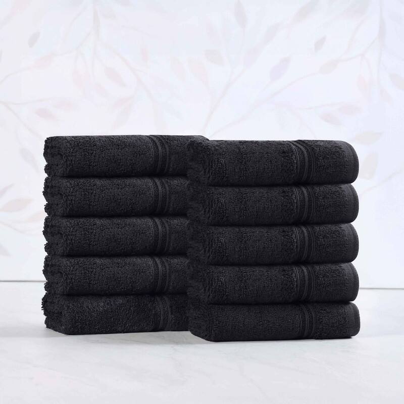 Superior Heritage Egyptian Cotton Absorbent Face Towel Set of 10 - Black