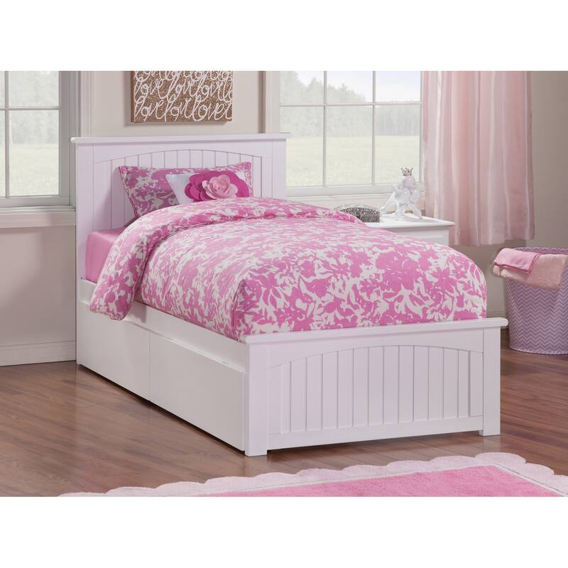 Nantucket Twin Platform Bed with Matching Footboard with 2 Drawers in White