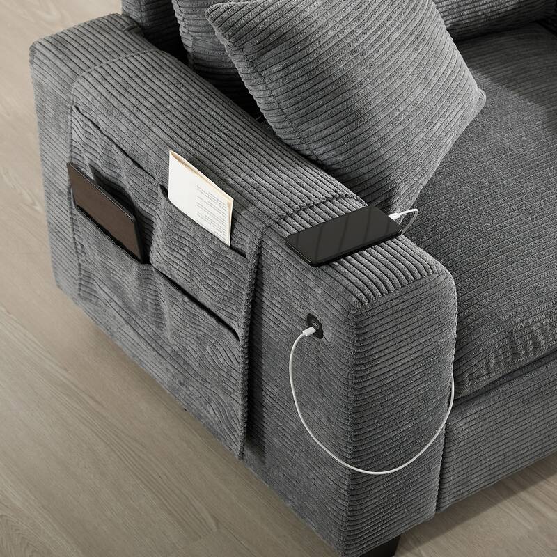 140" Corduroy U-Shaped Modular Sectional Sofa with Storage & USB
