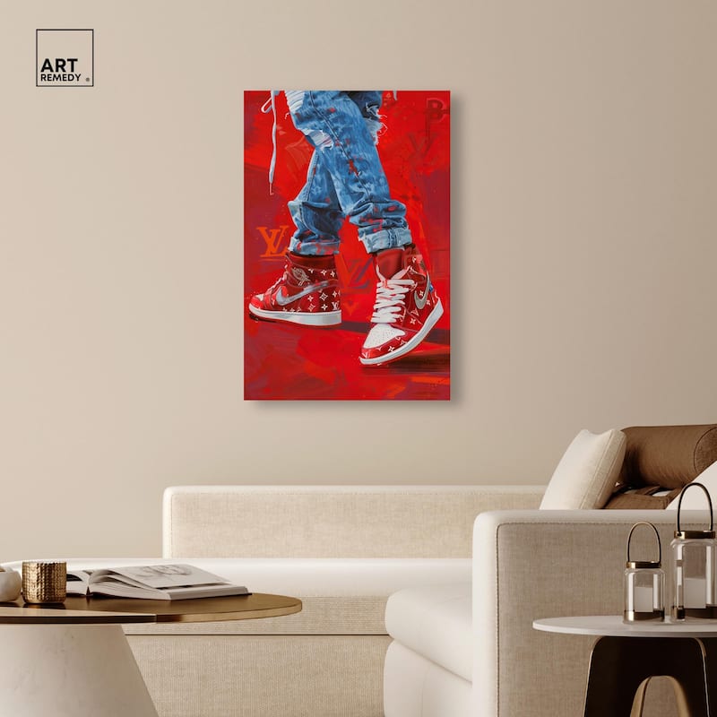 Bold Red Glam Sneakers Canvas by Art Remedy, Gallery Wrapped