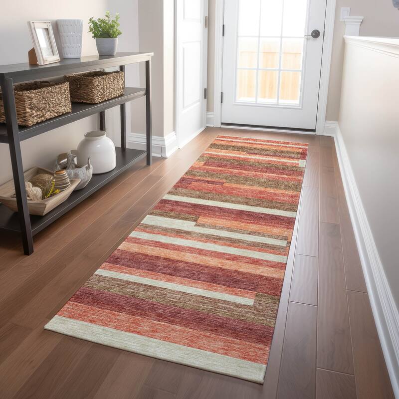 Premium Washable Super Soft Stripes Stacked Mayfield Rug - Coral - 2' 3" x 7' 6" - Runner