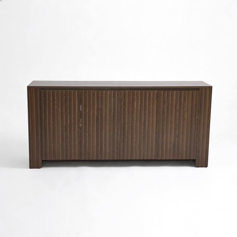 Symmetrical Flush Four-door Wood Sideboard Cabinet - Walnut