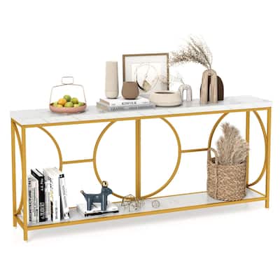 Costway 2-Tier Faux Marble Top Console Table 71" Narrow Console Table - See Details