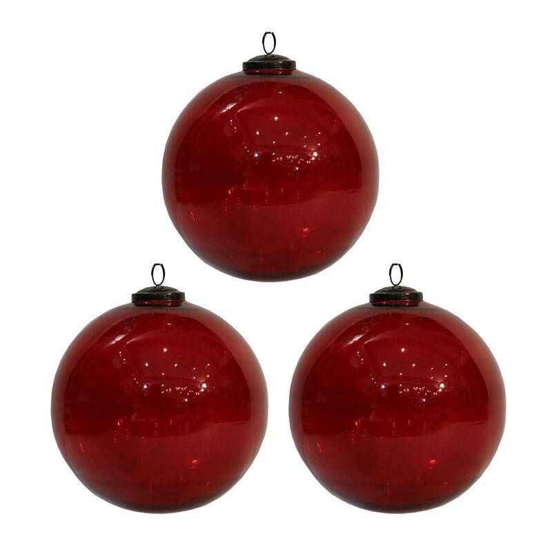 6" Red Glass Ornament, Decorative Hanging Ball Christmas Tree Ornaments for Holiday Party Decorations, Set of 3