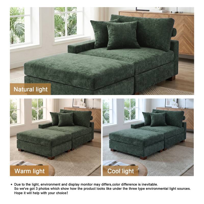 Modern Chenille Chaise Lounge Set with Ottoman
