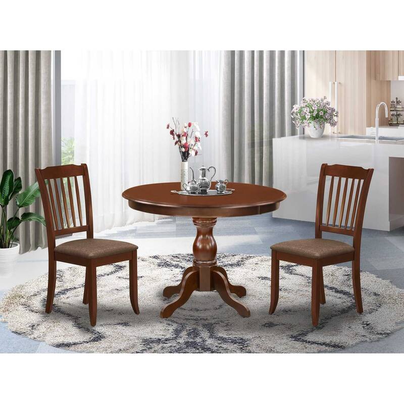 3-Piece Mahogany Finish Solid Wood Top - Dining Room Set - Seats 4