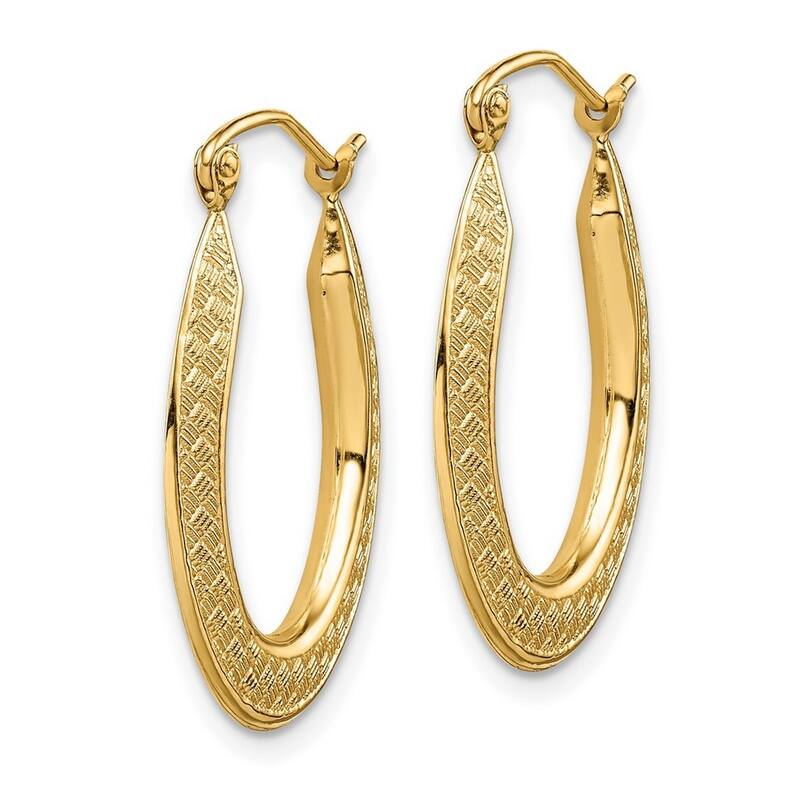 Curata 14k Yellow Gold Textured Stamped Hoop Earrings - 18.5x1mm