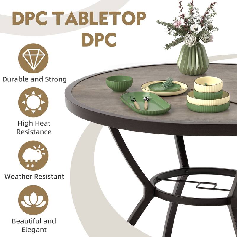 EROMMY Outdoor Dining Set, Swivel Rocking Chairs, Rectangular Table w Umbrella Hole, Patio Furniture Set for Backyard