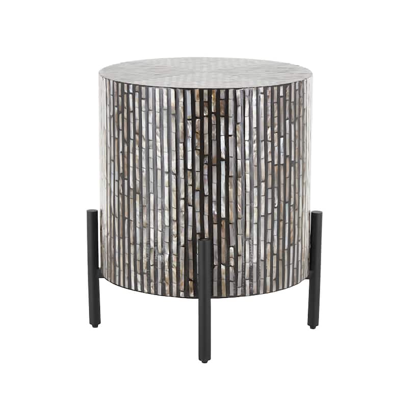 Mother of Pearl Shell Geometric Handmade Mosaic Inlay Accent Table with Black Metal Legs - Multi Colored - Roche River Decor