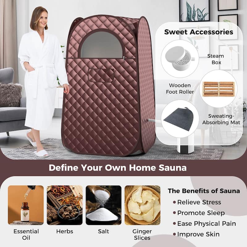 Gymax Portable Home Sauna Full Body Steam Sauna Tent w/ 3L Steam