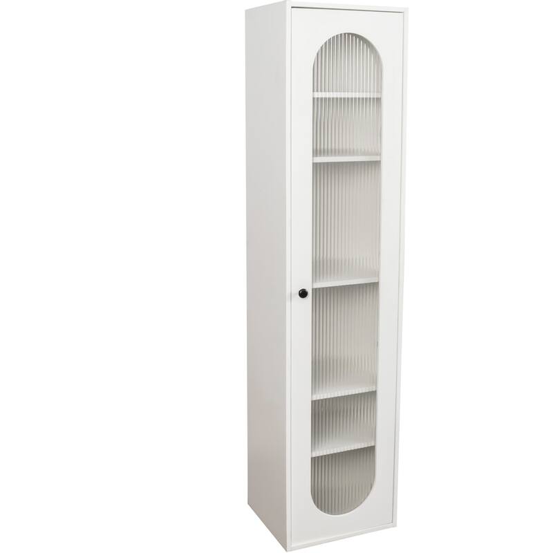 Tall Display Cabinet & Bookshelf with Glass Door - 6 Storage Shelves for Living Room, Kitchen, Bedroom, Office