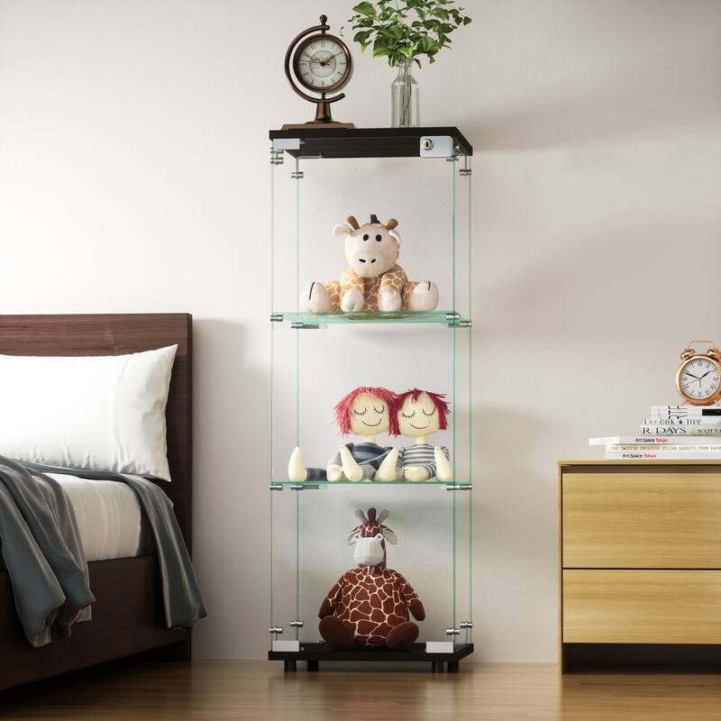 Glass Display Cabinet with Doors & Locks, Acrylic Shelves, Floor Standing Storage Showcase for Home or Office