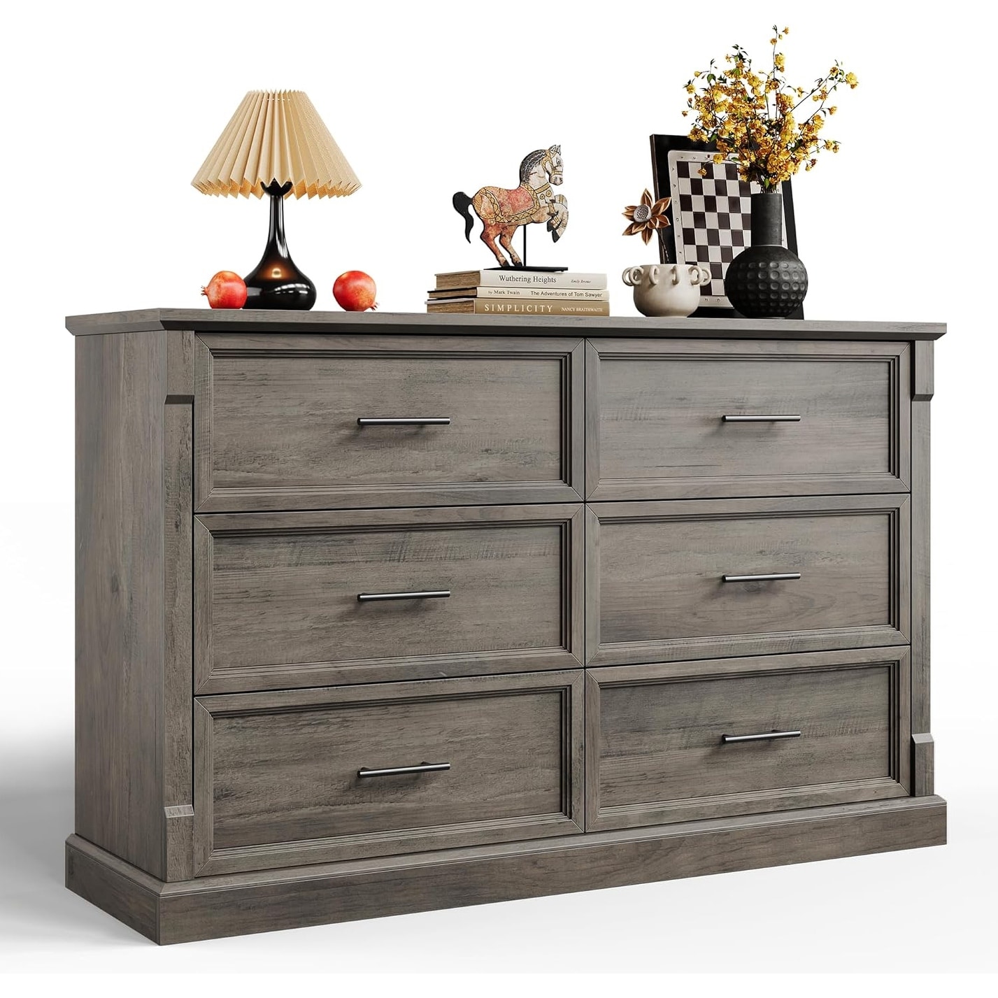 6-Drawer Modern Wood Dresser Bedroom Storage Organizer for Living Room, Nursery, Gray Finish