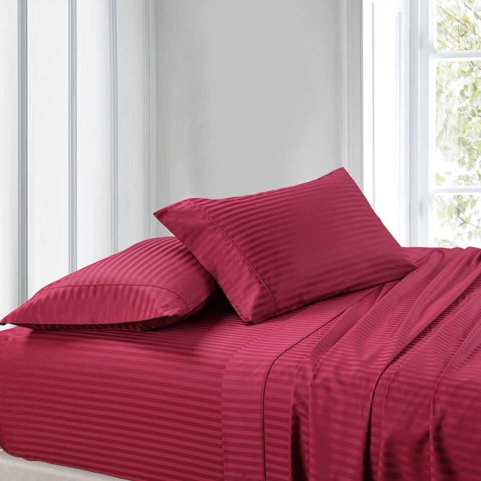 300 Thread Count Cotton Striped Queen Attached Waterbed Sheet Set Taupe