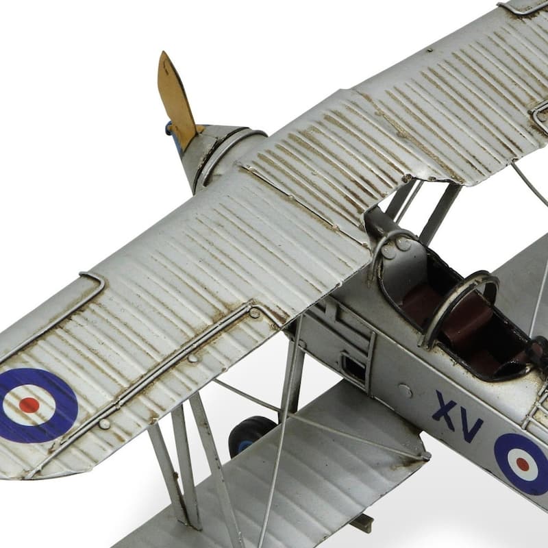HomeRoots 5" Blue and Gray Metal Hand Painted Model Airplane - 14' X '5' X '12