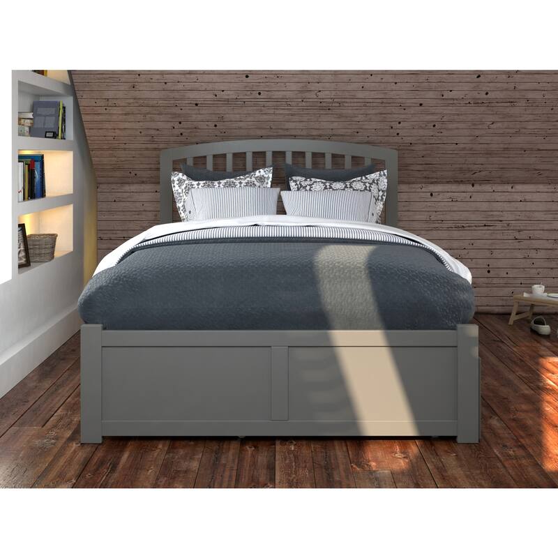 Platform Bed with Footboard & Trundle - Twin XL Grey Wood Slat Design - USB Charging Ports