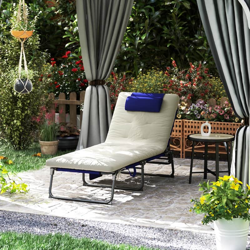 Outsunny Folding Chaise Lounge with 4-level Reclining Back, Outdoor Tanning Chair with Cushion, Outdoor Lounge Chair