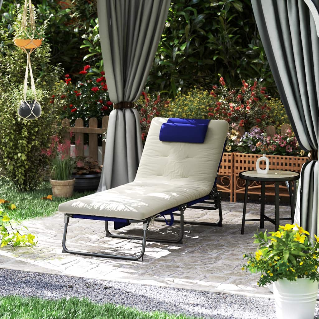 Outsunny Folding Chaise Lounge with 4-level Reclining Back, Outdoor Tanning Chair with Cushion, Outdoor Lounge Chair