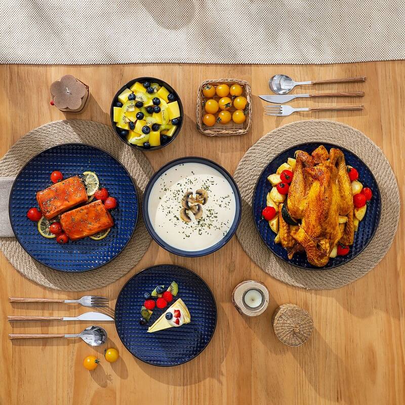 MALACASA LYDIA Embossed Stoneware 16-Piece Dinnerware Set