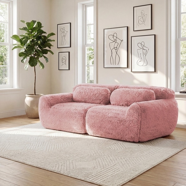 Homy Casa Pink Plush Modular Sectional Sofa Set Soft Cloud Floor