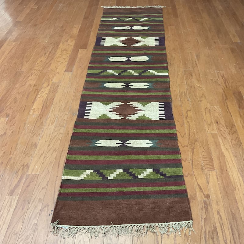 HERAT ORIENTAL Handmade 2'6 x 10'1 Chenille Geometric Kilim Runner - 2'6" x 10'1"