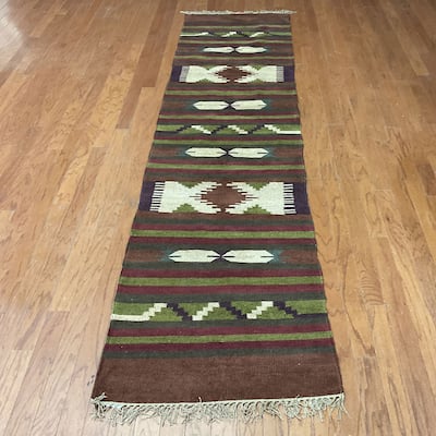 HERAT ORIENTAL Handmade 2'6 x 10'1 Chenille Geometric Kilim Runner - 2'6" x 10'1"