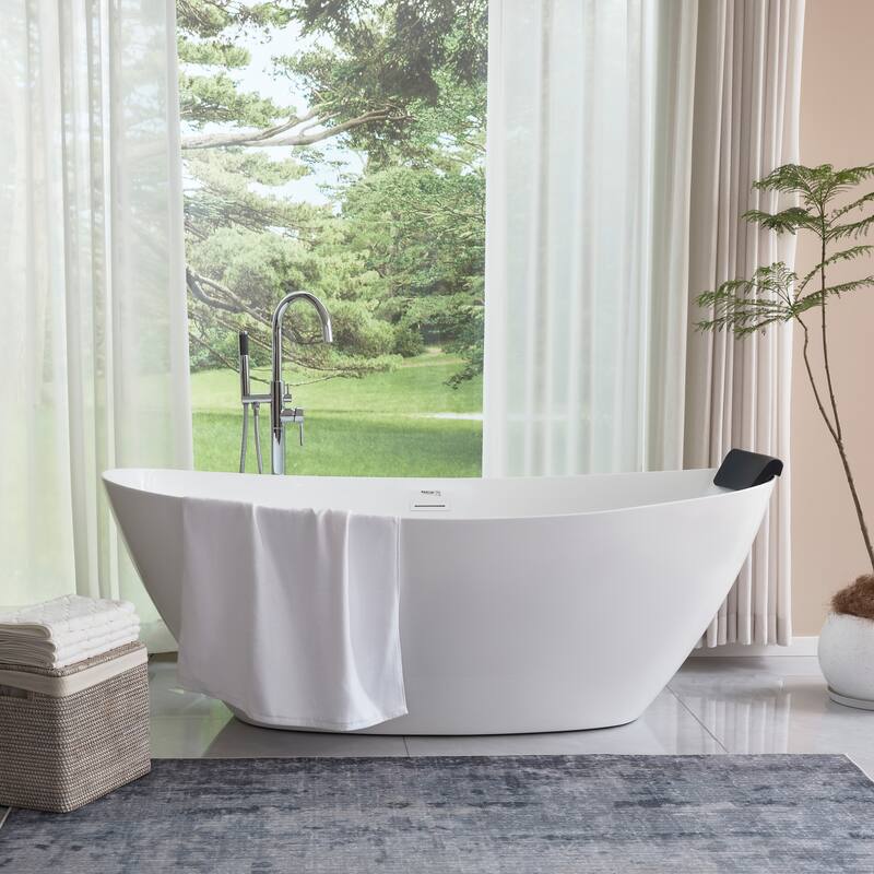 Vanity Art 71" Freestanding Acrylic Soaking Bathtub with Slotted Overflow & Pop-up Drain