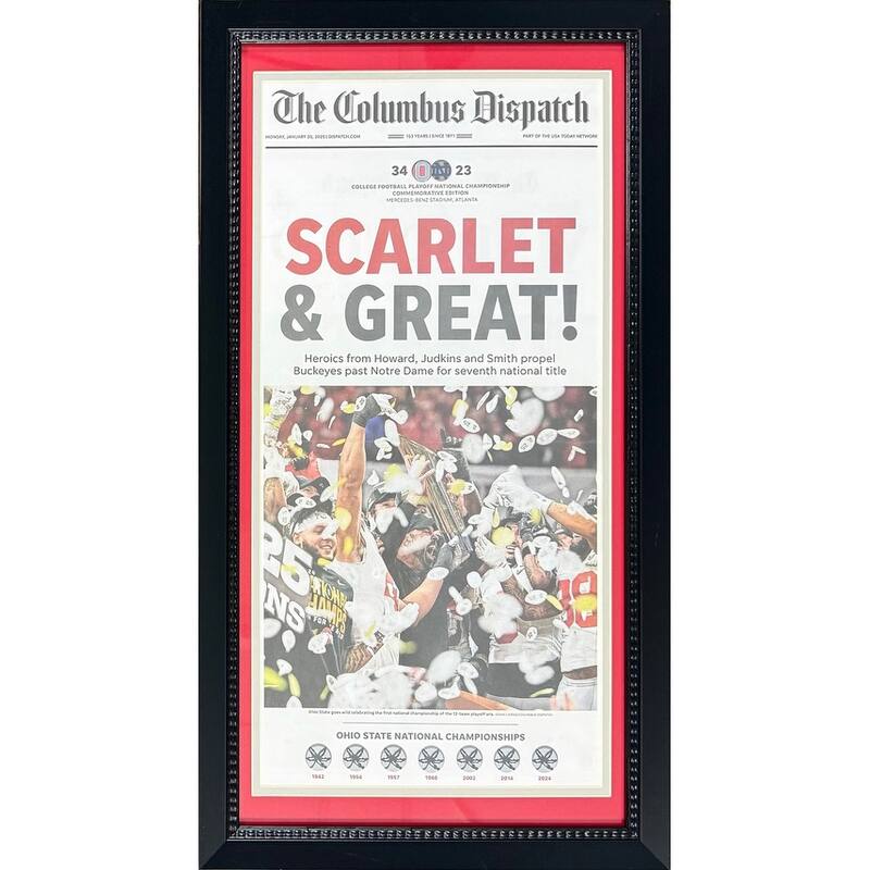 Ohio State Buckeyes 2024 National Championship Columbus Dispatch 14X26 Framed Football Newspaper OSU SCARLET & GREAT - 8' x 11'