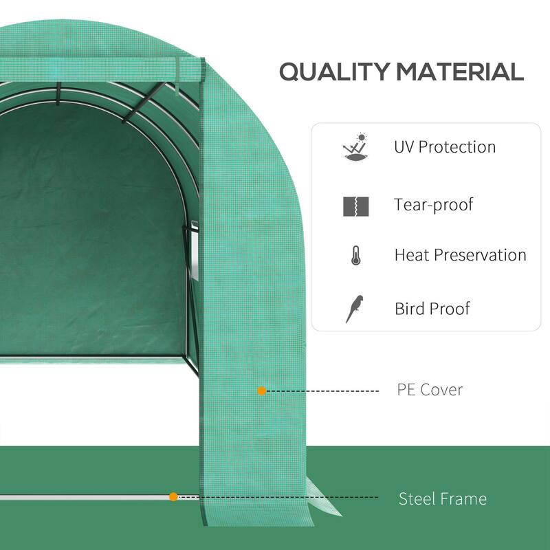 Outsunny Walk-in Tunnel Greenhouse with High-Quality PE Cover, Zipper Doors, & Windows, Green