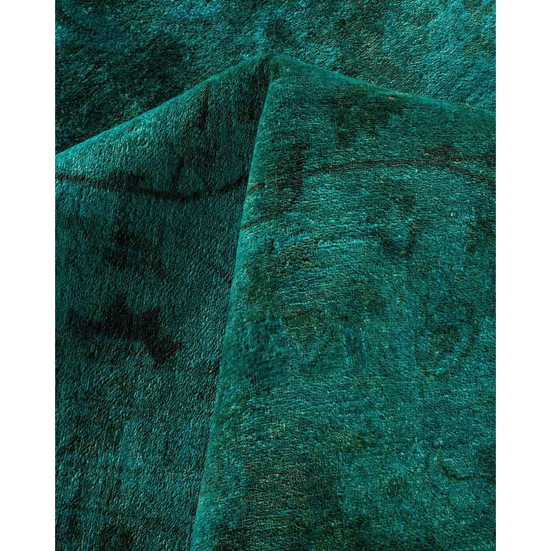 Overton Hand Knotted Wool Vintage Inspired Modern Contemporary Overdyed Blue Area Rug - 12' 5" x 16' 9"