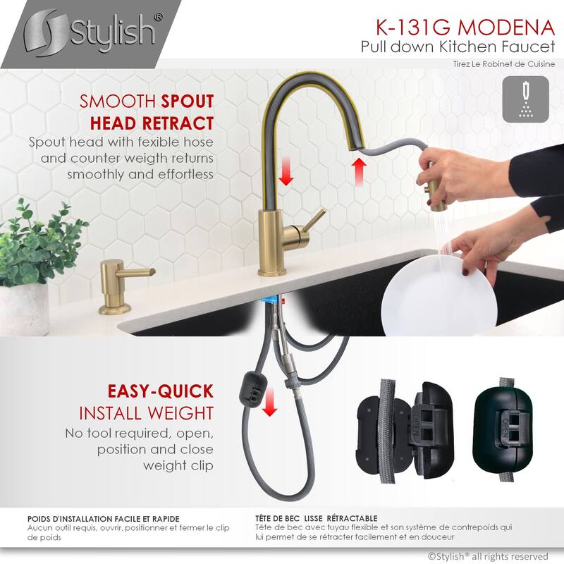 STYLISH Kitchen Sink Faucet Single Handle Pull Down Dual Mode in Stainless Steel - Faucet Height: 14 1/8" | Spout Height: 6 3/4"