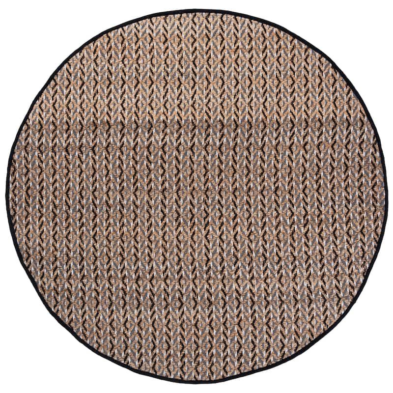 SAFAVIEH Handmade Natural Fiber Emel Farmhouse Jute Rug - Natural/Black - 7' Round