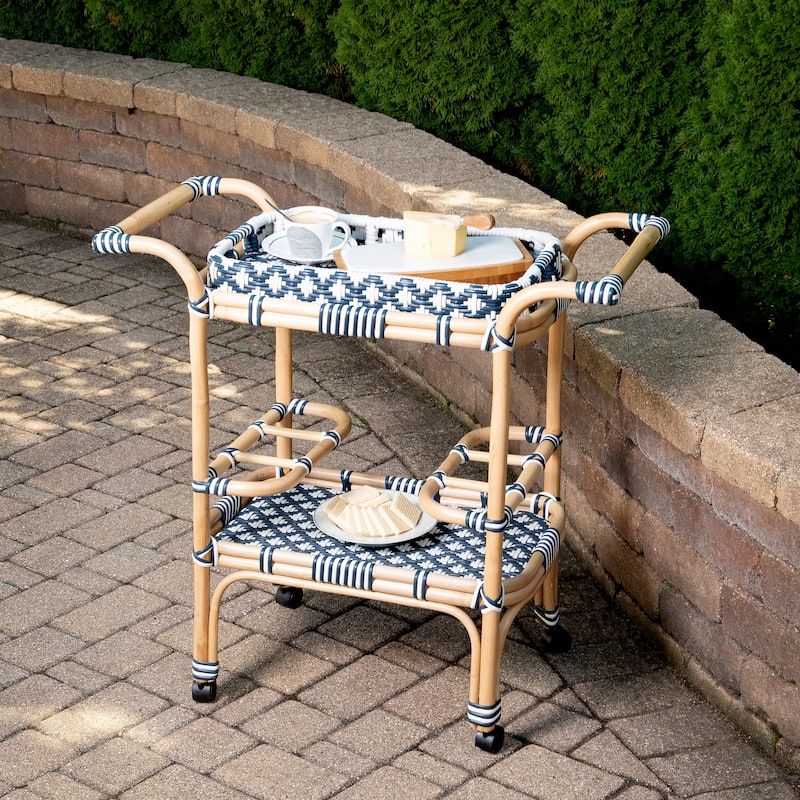 Butler Selena Blue & White Rattan Bar Cart