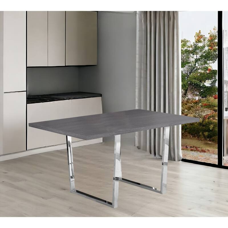 59" Taupe And Silver Metal Sled Base Dining Table - Gray and Silver