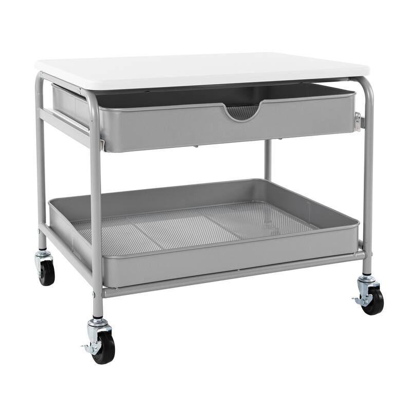 Seville Classics Under the Desk Storage/Printer Cart, Silver/White - White