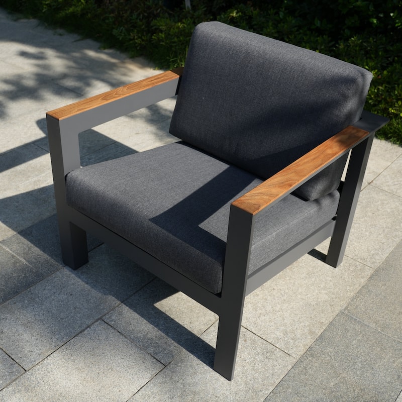 Set of Two Modern Aluminum Grey Upholstered Single Sofa Chairs with Armrest