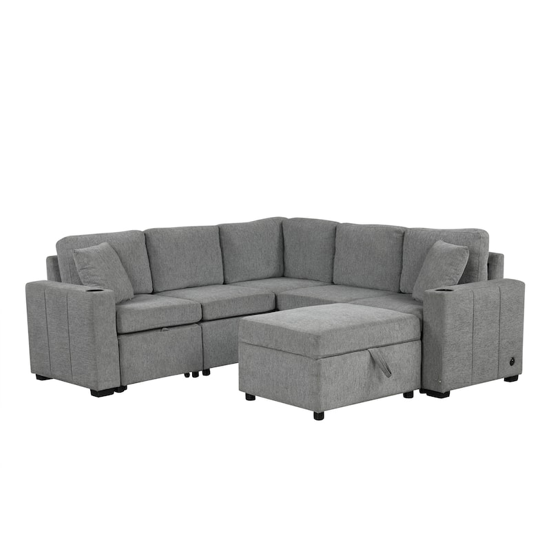 Roomfitters 84.7" Convertible Sectional Sofa Bed with Pull-Out, L-Shaped U-Shaped Configuration & Storage Ottoman