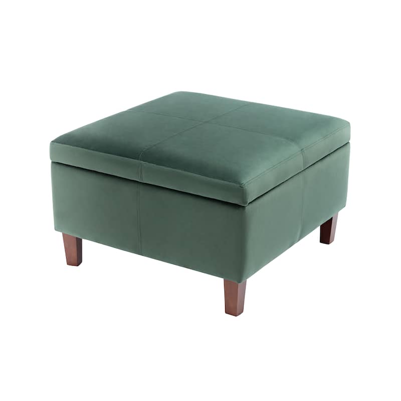 Porthos Home Janis Velvet Square Storage Ottoman with Rubberwood Legs - Green