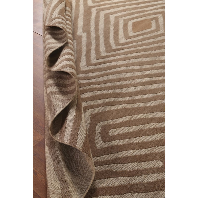 Geometric Modern Area Rug Hand-Knotted Oriental Wool Carpet - 8'11" x 11'8"
