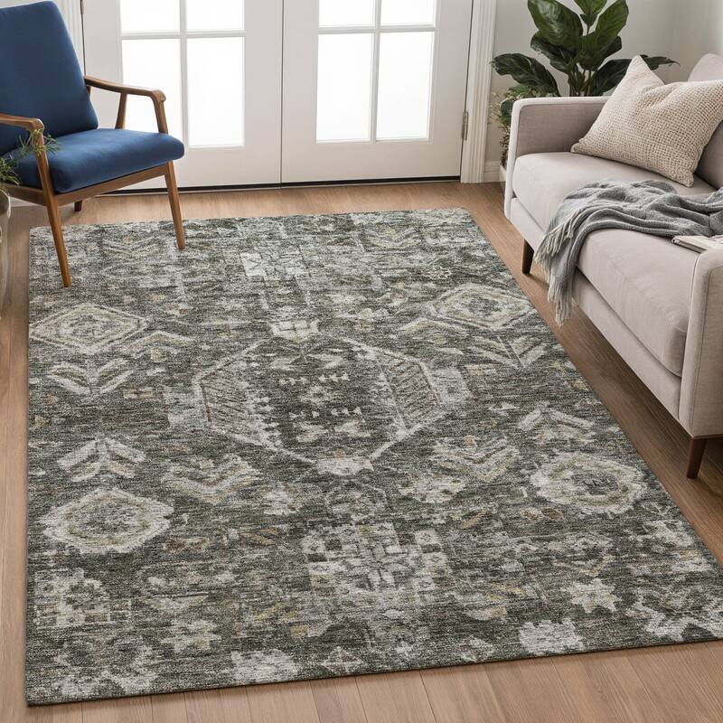 Machine Washable Indoor/ Outdoor Boho Traditional Chantille Rug